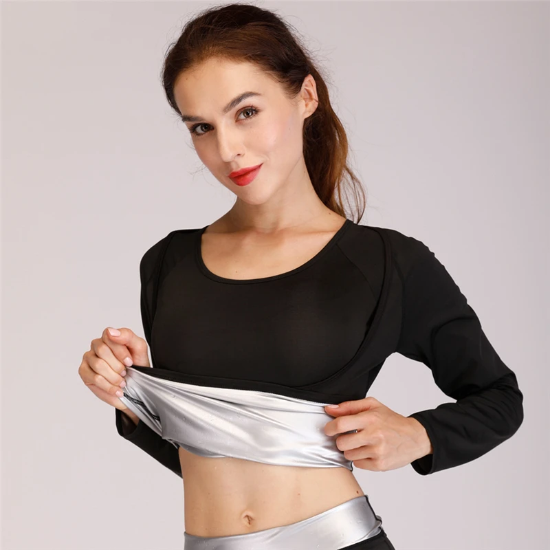 

New Women's Fitness Yoga Running Sweating Jacket Heat Gather Shaping Slimming Long Sleeves Sweater Jacket