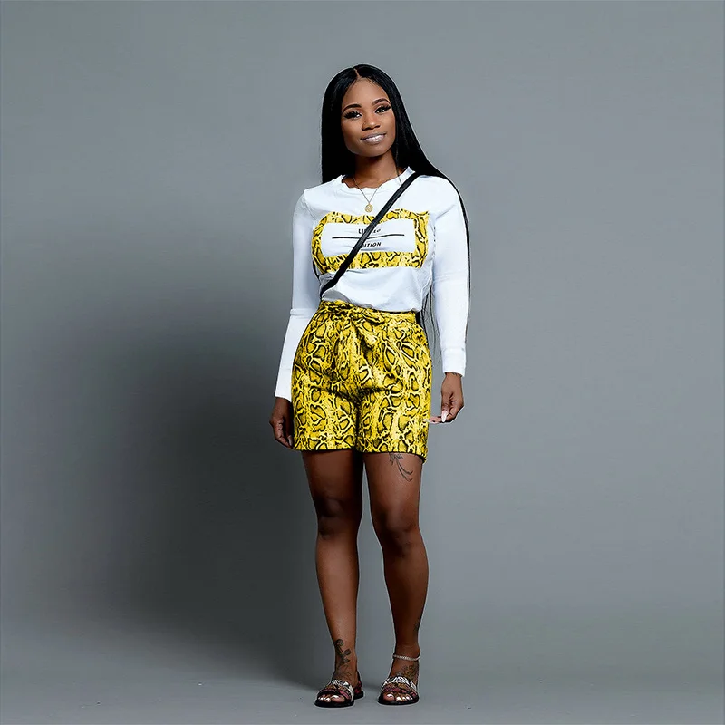 Echoine Fahion Snake Print 2 Piece Set O-neck Long Sleeve Crop Top And Pants Women Summer Clothes For Outfits Plus Size 4 |