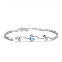 everoyal fashion blue leaf crystal bracelets for girls jewelry trendy women 925 sterling silver bracelets female accessories hot