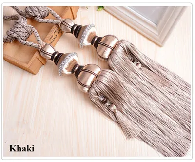 Khaki XWL 2 шт. шторы Tiebacks кисточкой бахрома Висячие ремни мяч застежка для занавески аксессуары декоративные ремешки крюк Держатель - Цвет: Khaki