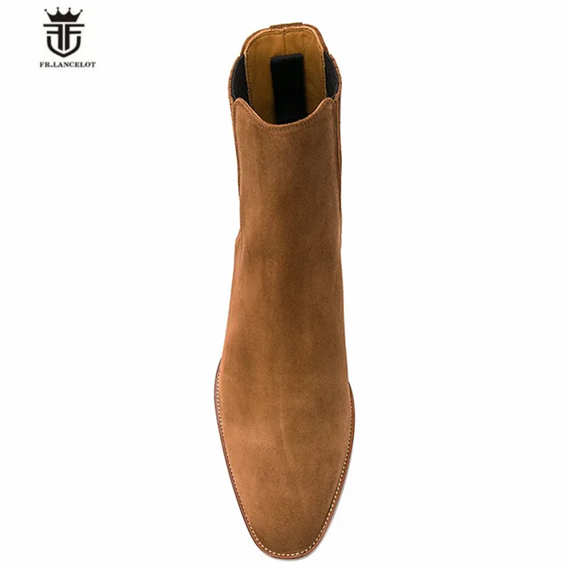 Ботинки Челси мужские коричневые замшевые с острым носком ручной работы в