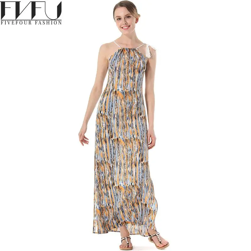 Новое модное летнее платье 2018 Симпатичные Цветочный принт в богемном стиле