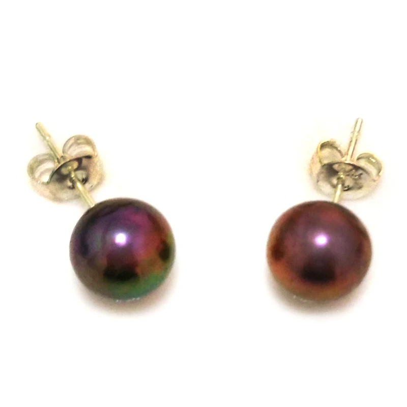 

8-9mm AAA Violet Round Akoya Pearl Stud Earring with 925 Sterling Silver Post