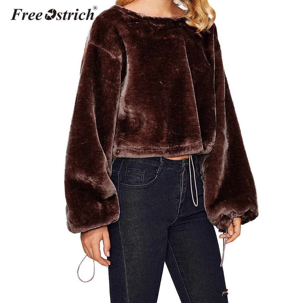 Модная женская Толстовка Free Ostrich зимние теплые короткие однотонные Повседневные