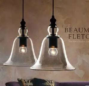 

Free shipping Vintage Bell-shaped pendant light retro clear glass pendant lamps brief modern study dining room lighting