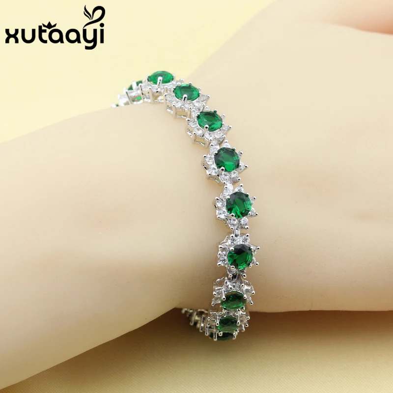 Женский Регулируемый браслет-цепочка из зеленых изумрудов длина 18 + 2 см |