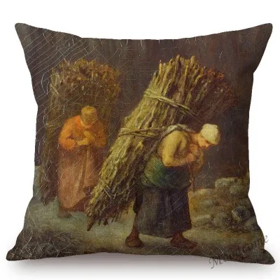 Jean Francois Millet Pastoral Realism Oil Painting The Gleaners Harvest Home Decoration Art Pillow case Linen Sofa Cushion Cover - Цвет: T304-19