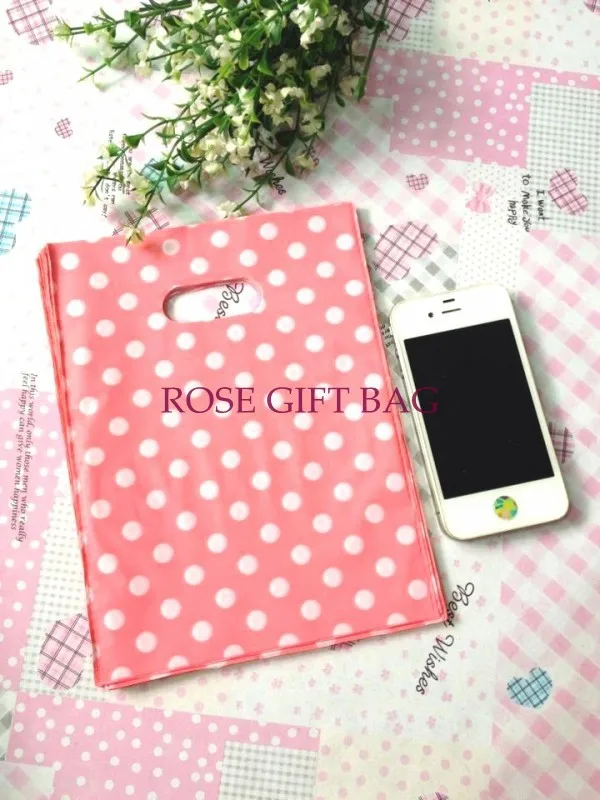 Оптовая продажа 100 шт./лот пластиковый пакет с круглыми точками розовый 15x20 см