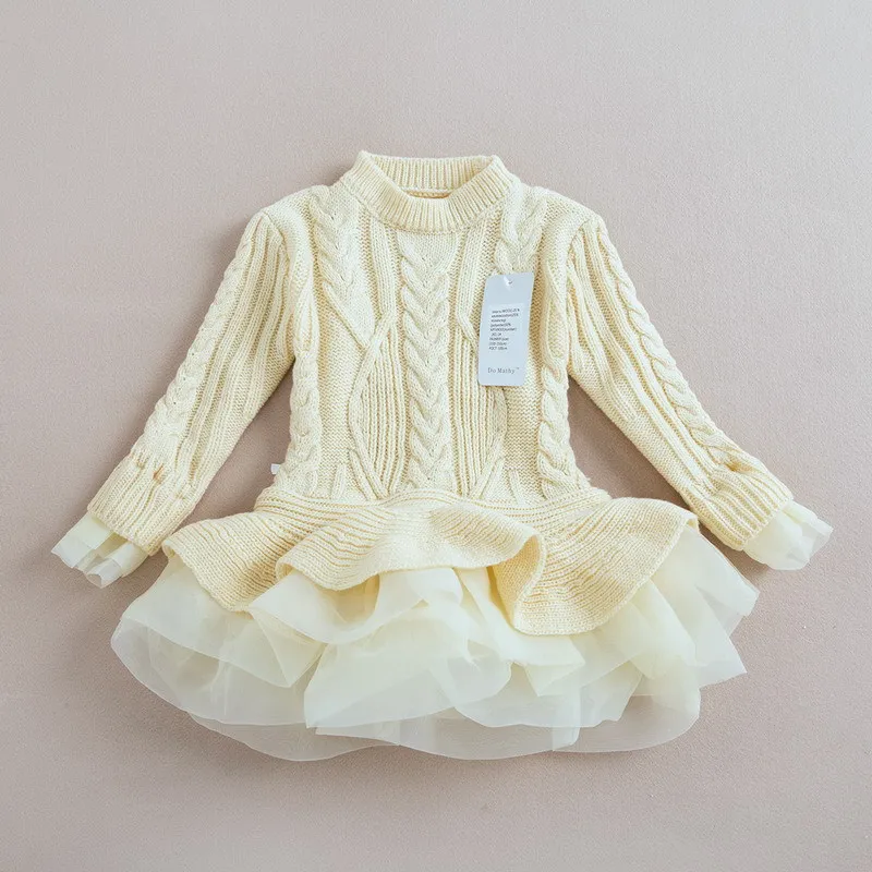 

Brand Kids Girls Knitted Sweater Dresses Princess Pullovers sweaters Princess Dress with lace shrugs for Autumn Winter 2-6Y