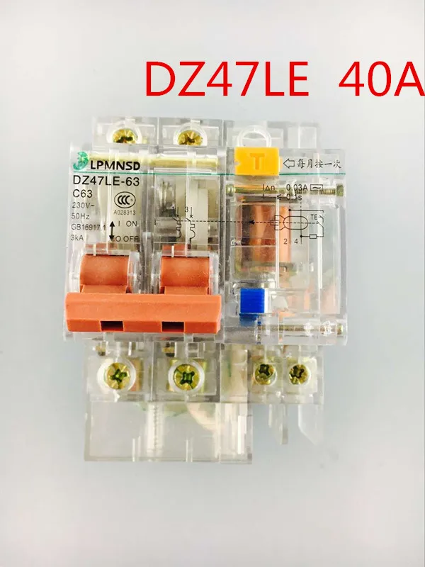 Автоматический выключатель остаточного тока DZ47 40A 2P + N с защитой от перегрузки по