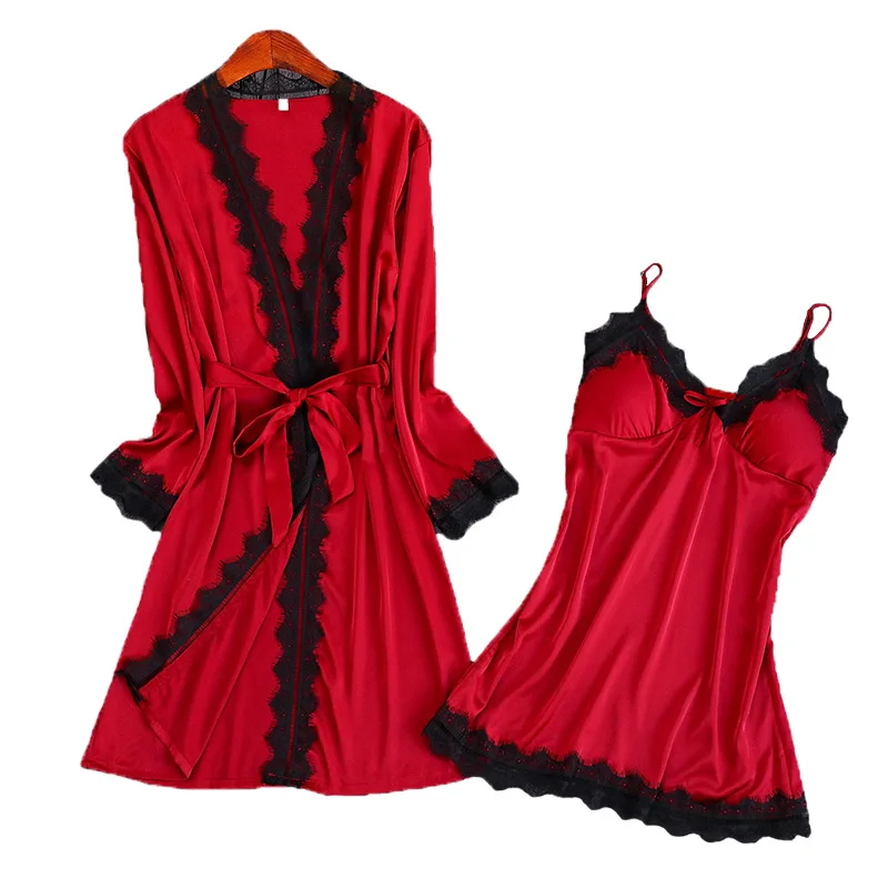 Новое поступление женская шелковая атласная ночная рубашка с банным халатом