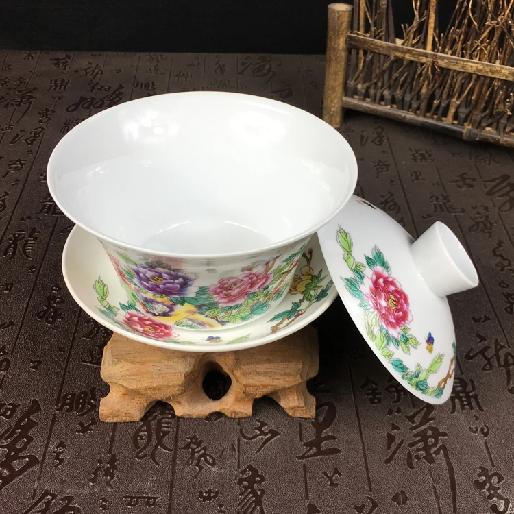 High Capacity Chinese Hand Painted Teaset Elegant Gaiwan 300ml Ceramic Tea Tureen Lid Bowl Saucer Glaze Cup | Дом и сад