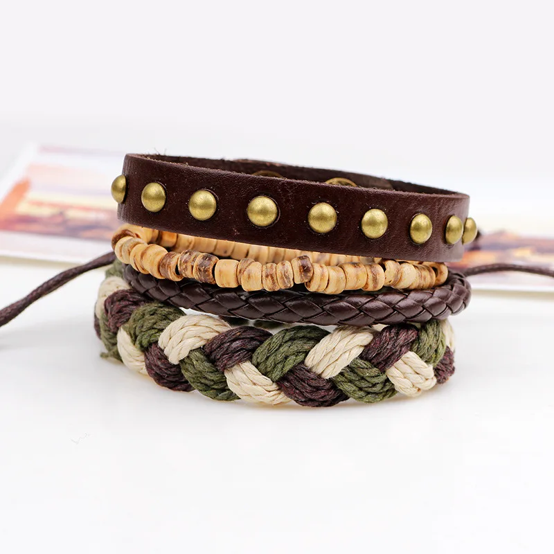 Оригинальный дизайн браслет многослойный Композитный кожаный плетеный с