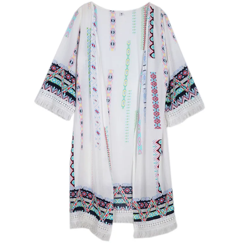 Женский длинный кардиган в богемном стиле винтажный пляжный с этническим