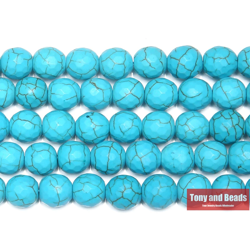 Natural Blue Turquoise Faceted Round Loose Beads 15