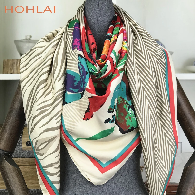 Роскошный брендовый Летний Новый саржевый шелковый шарф с цветочным принтом