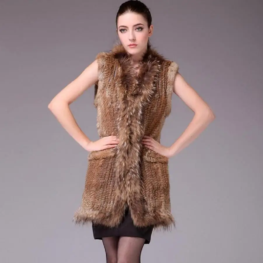 Autumn And Winter Warm Real Rabbit Fur Vest Women's Europe Style Fur Coat Rabbit Hair Weaving Vest W1988