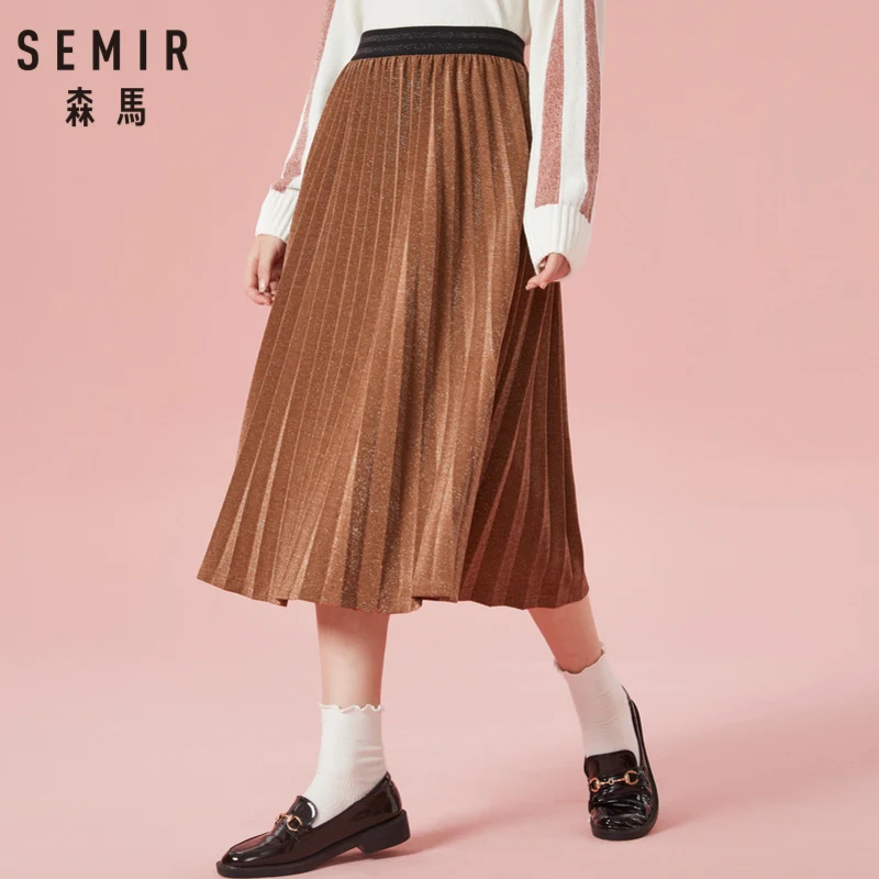 SEMIR Для женщин плиссированная бархатная юбка с завышенной талией блестящая на