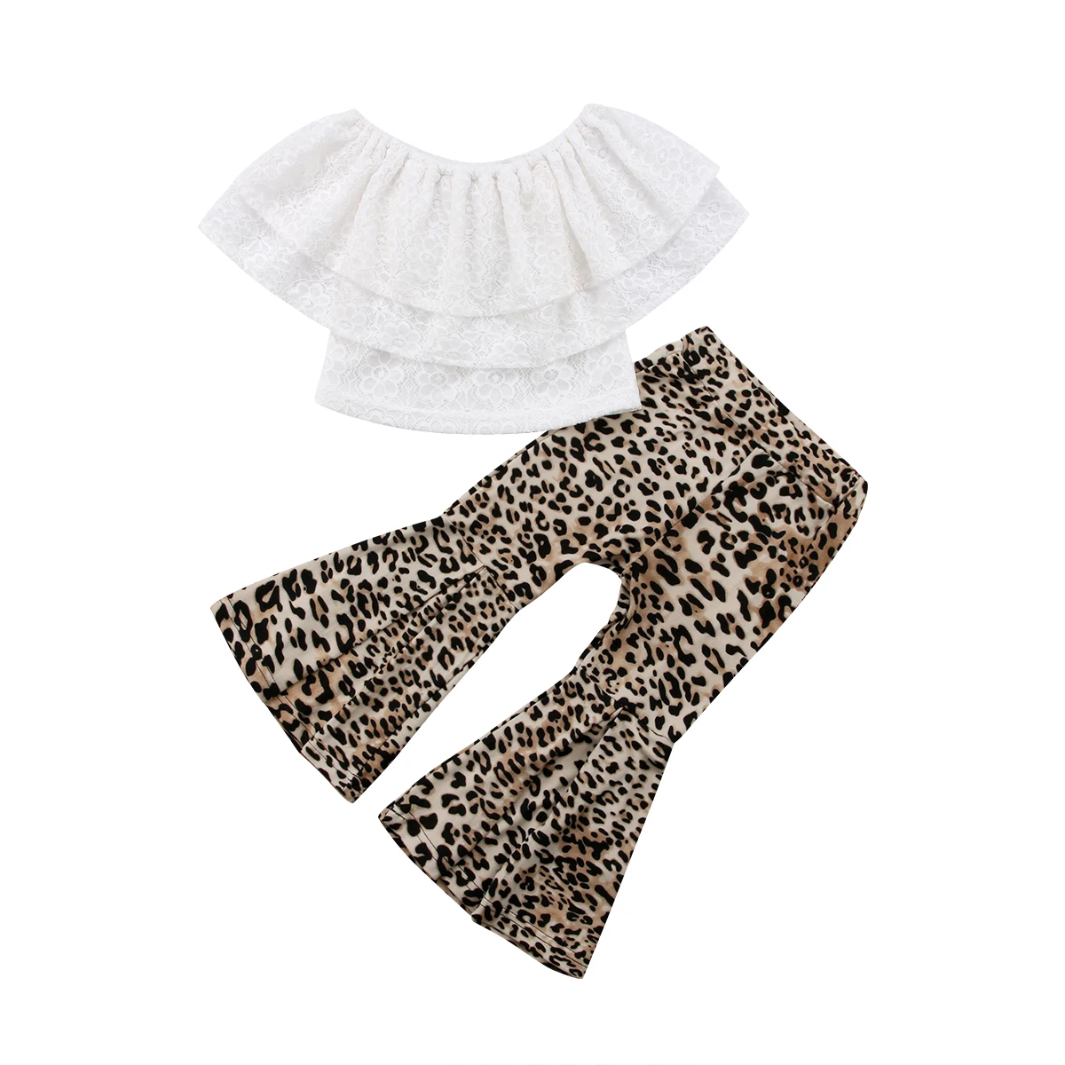 

Toddler Girl Clothes 2PCS Pudcoco Kids Baby Girl Clothes Lace Short Sleeve T shirt Flares Leopard Pants Bell Bottoms Outfits Set