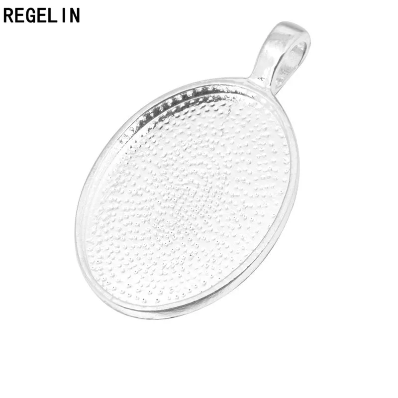 

REGELIN Oval Necklace Pendant Setting Cabochon Cameo Base Tray Bezel Blank 10pcs Fit 20x30mm Cabochons DIY Retro Jewelry Finding