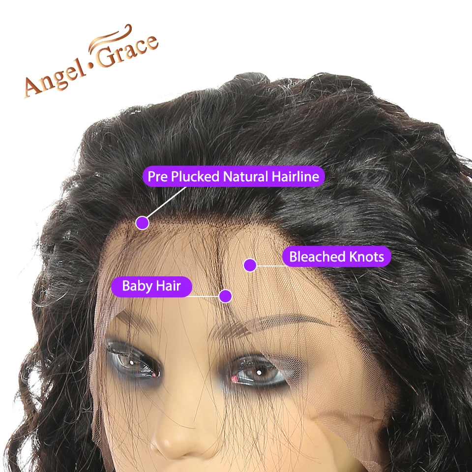 Angel Grace Hair 360, парики из натуральных волос, предварительно сорванные с волосами младенца, бразильские свободные, глубокая волна, фронтальные парики шнурка Remy