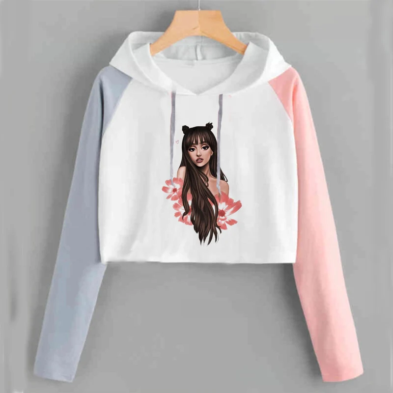 pink 22 Ariana Grande, укороченный топ с капюшоном, Женская Толстовка без слез, толстовка с надписью «Thank U Next Imagine Yuh», весенне-осенняя укороченная одежда - Цвет: pink 22