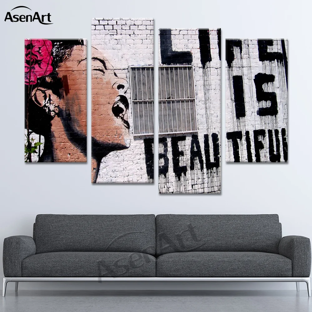4 панели HD в рамке красивая картина на холсте Life Is Beautiful настенная домашнее