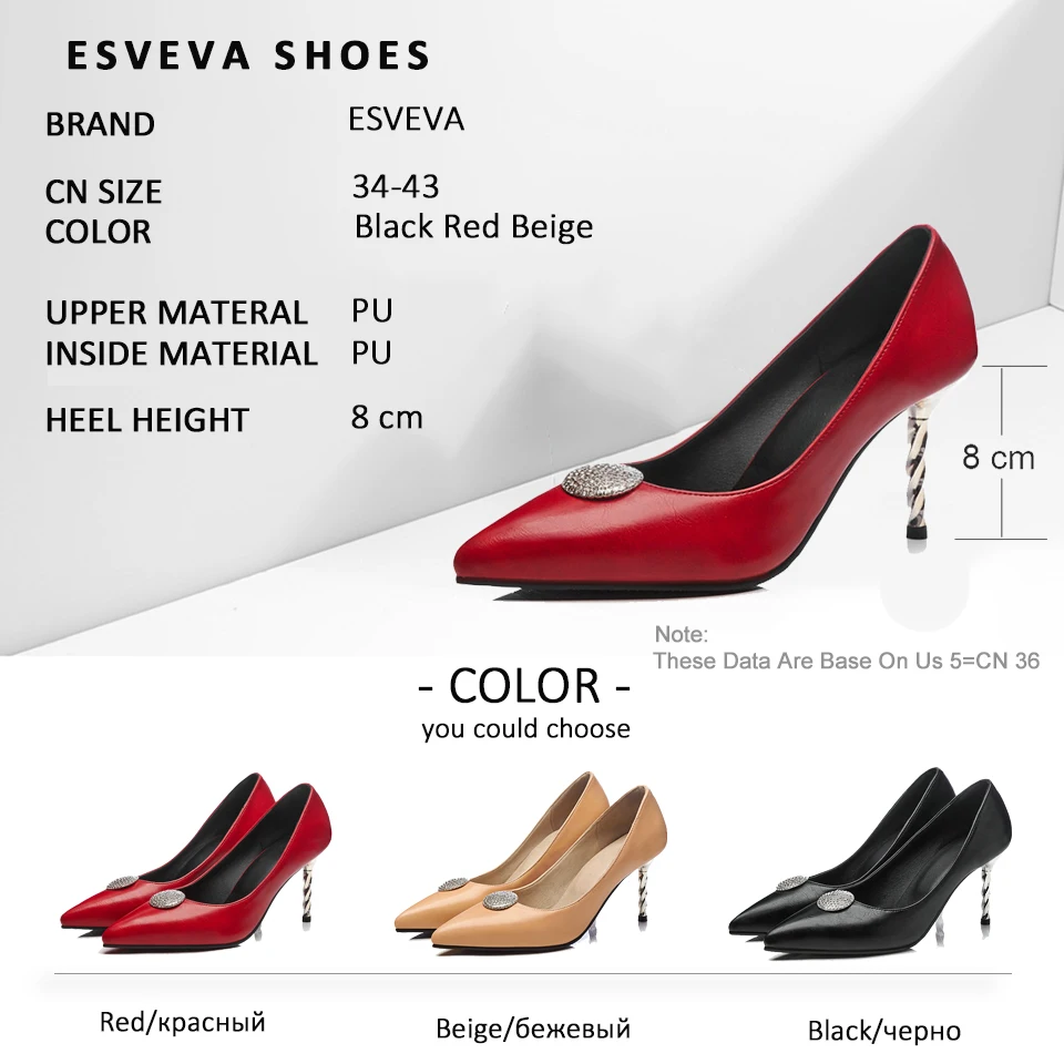 

ESVEVA 2018 Women Pumps Shoes Embroidery Sweet Style PU Pointed Toe Thin High Heels Spring Autumn Wedding Pumps Shoes Size 34-43
