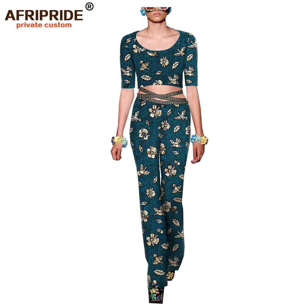 african ankara dashiki set for women AFRIPRIDE bazin richi half sleeves short top+full length pants with sashes A1826035 | Женская