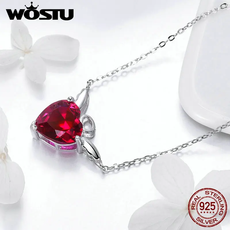WOSTU Authentic 925 Sterling Silver Luxury Angel&ampDemon Crystal Pendant Necklaces For Girl Women 2020 New Fashion Jewelry DXN285 |