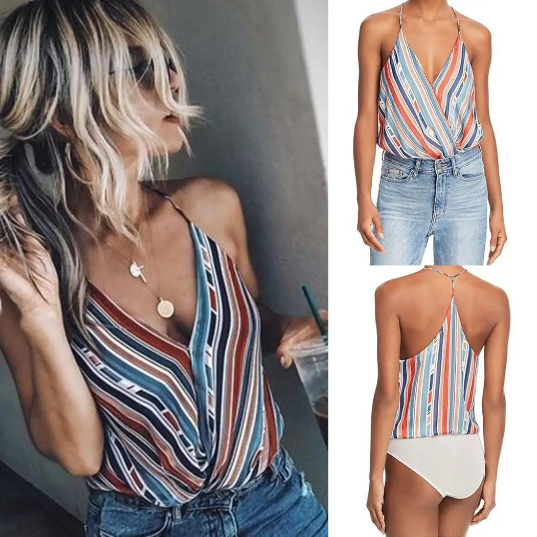 Новая модная женская Повседневная полосатая короткая летняя сексуальная майка