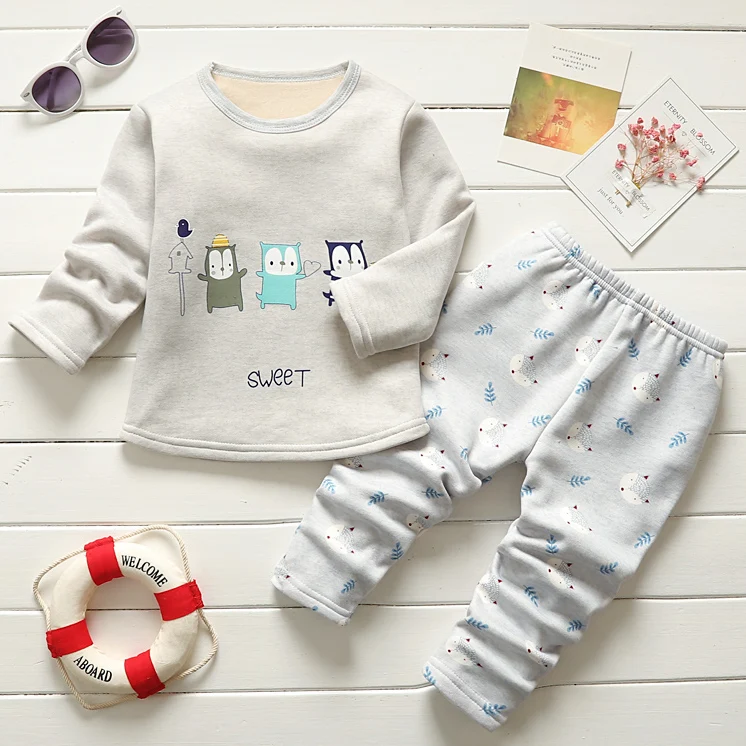 Infant baby boys pajamas clothing sets autumn winter toddler girlsl kids cotton cartoon thick clothes children warm sleepwear | Детская
