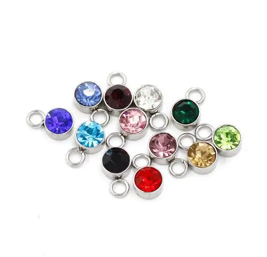 12color Серебряные талисманы с камнями на месяц рождения из нержавеющей стали для изготовления ювелирных изделий 6 мм Красочный Хрусталь Камень Шарм Geboortestenen 60 шт - Окраска металла: 12color