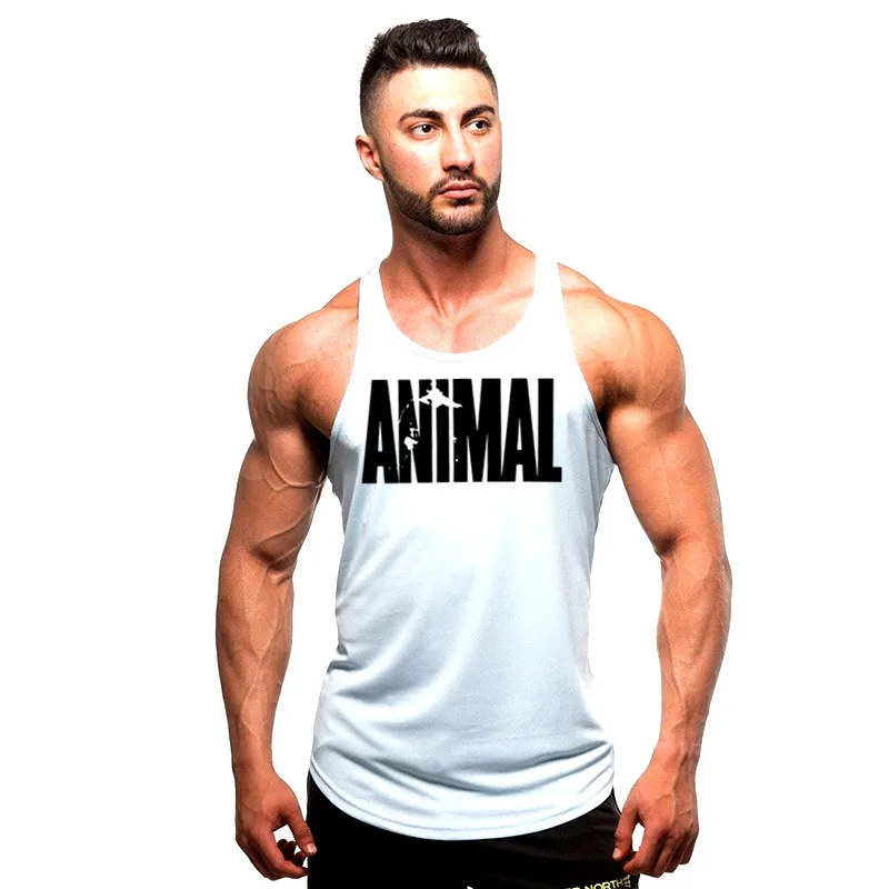animal white Бренд для бодибилдинга спортивные мужские Майки Спортивная безрукавка Спортивная Фитнес Мужская одежда для спортзала без рукавов рубашки мускулатуры - Цвет: animal white