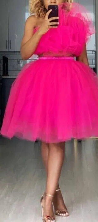 fuchsia Коллекция года, вечерние платья цвета фуксии, длина до колена, 2 предмета, платья для выпускного вечера, плиссированные трапециевидные короткие желтые вечерние платья Пышная многослойная юбка-пачка - Цвет: fuchsia