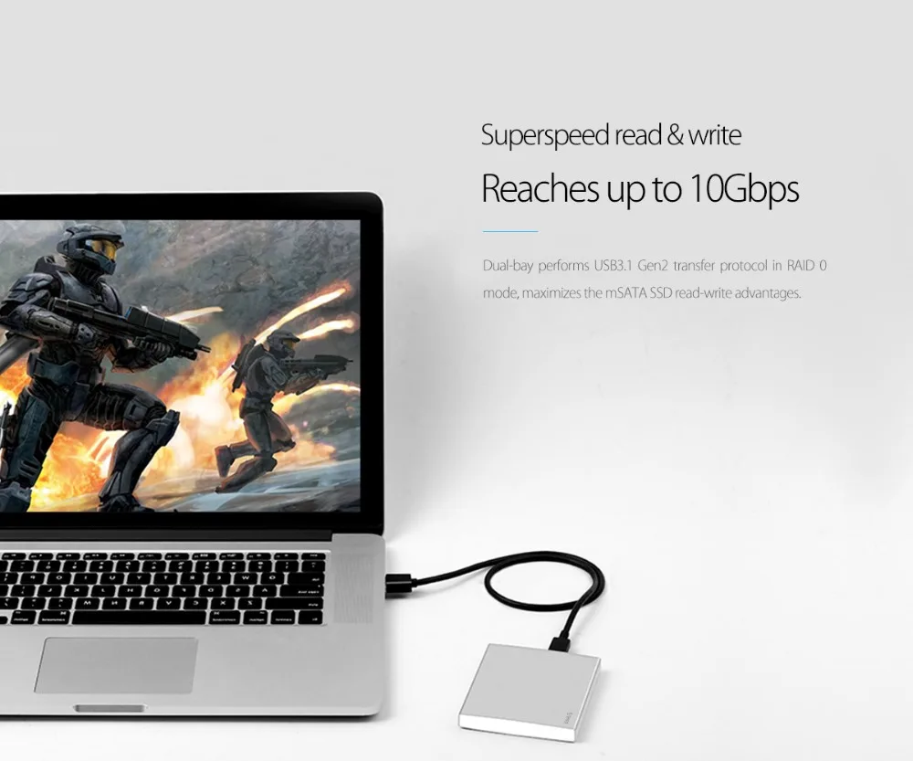 Чехол ORICO алюминиевый для SSD накопителя с двумя отсеками типа C и mSATA 10