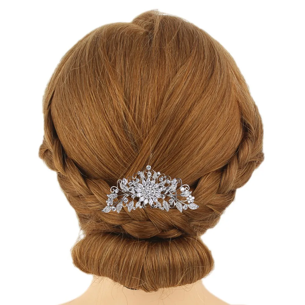 БЕЛЛА Мода Большой Лист Люкс Волосы Расческой Rhinestone Корень Циркон Волос Кусок