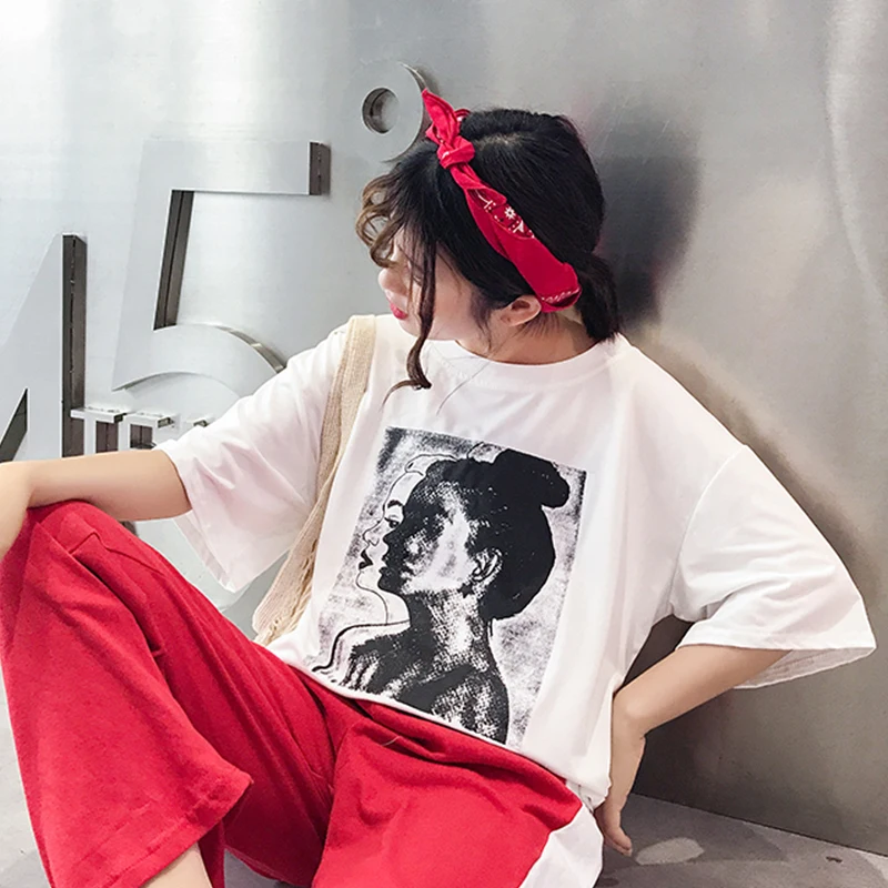 Women Print Photo Charactor Round Neck Short Sleeve White Femme Fashion T Shirts 2019 New Arrived Lady Top Low Price | Женская одежда