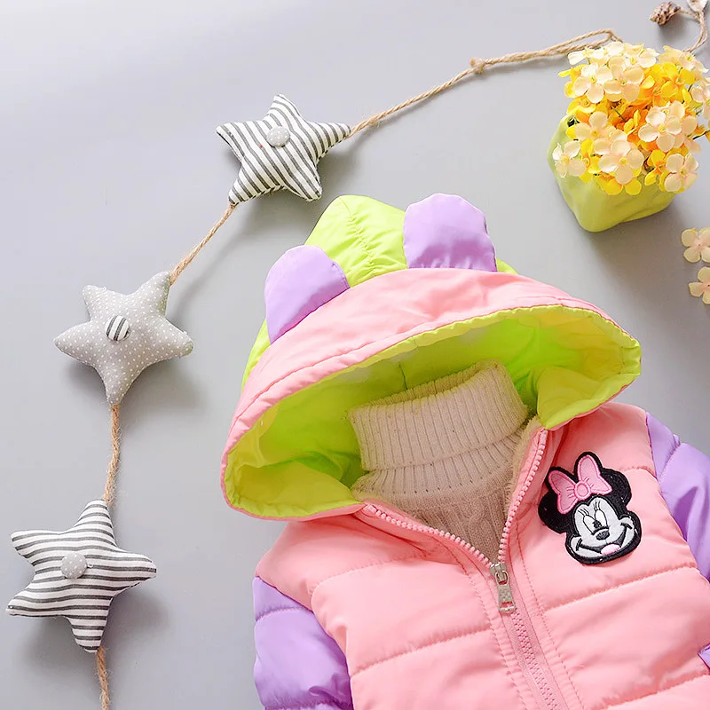 2016 Детей Пальто Минни Новорожденных Девочек зимние полный рукав пальто девушки