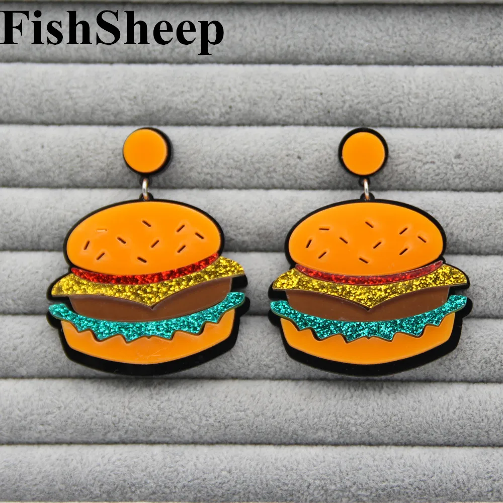 FishSheep модный акриловый еда гамбургер Висячие серьги для женщин преувеличенный