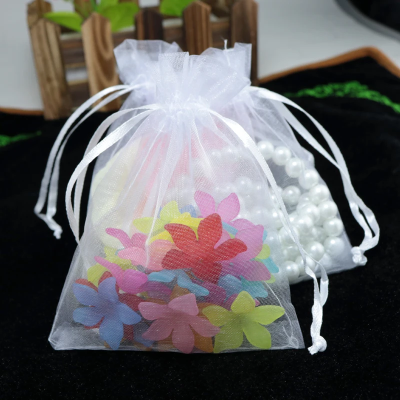

500pcs White Jewelry Gift Packing Drawable Organza Bags 15x20cm Gift Bag Pouches Display Packaging Pouches Can Customized Logo