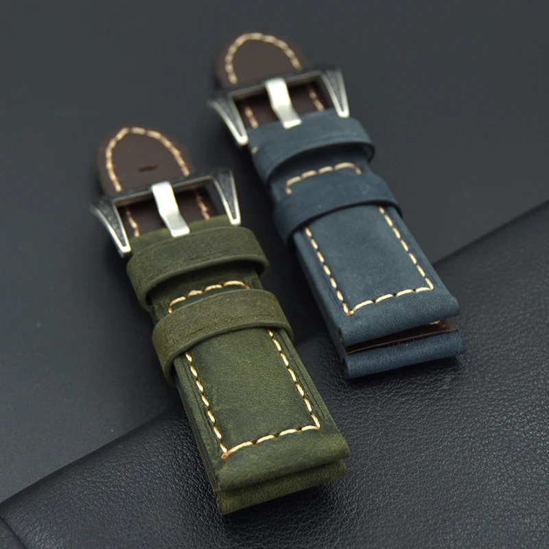 Ремешок кожаный для наручных часов браслет ручной работы с узором и пряжкой 22 24