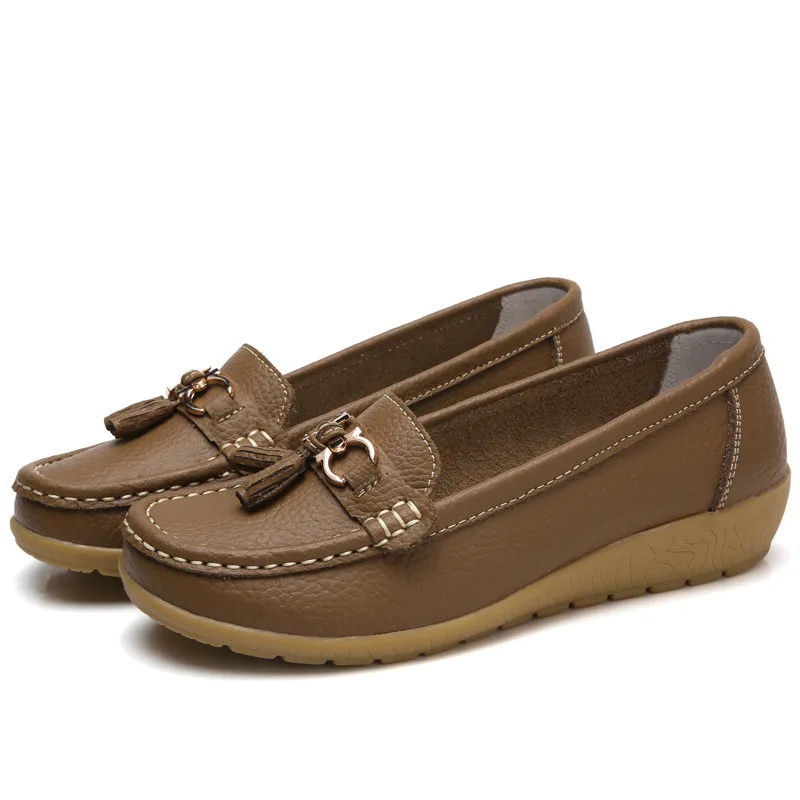 2018 Spring Autumn Shoes Woman Cow Leather Flats Women Slip On Women's Loafers Female Moccasins Shoe Large Size 35-41 | Обувь