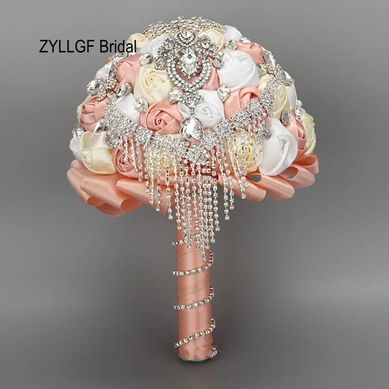 Zyllgf Sparkly роскошные невесты Букет Кристалл Букеты свадебные искусственные атласные Свадебные Холдинг Цветы из Китая WF7