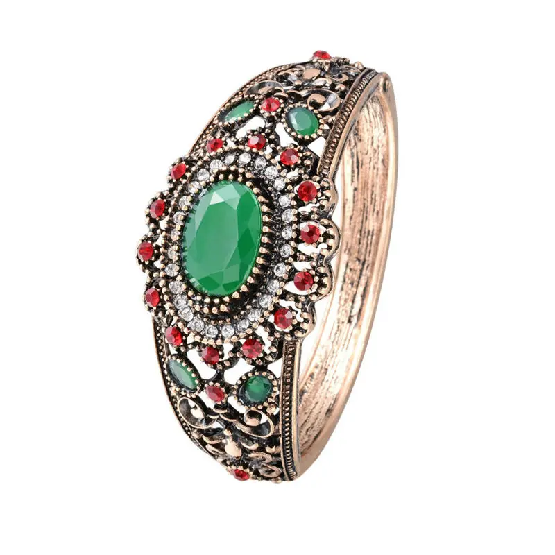 Женский Винтажный Зеленый браслет-манжеты в стиле ретро турецкие украшения