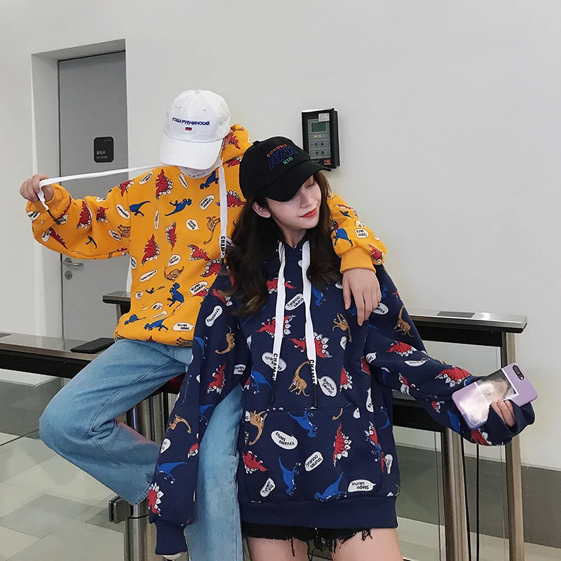 Женский Осенний Повседневный модный большой свободный размер M -2xl динозавр