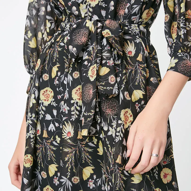 Vero Moda New Women's Low-cut Round Neckline Balloon 3/4 Sleeves Printed Chiffon Dress | 31837C515