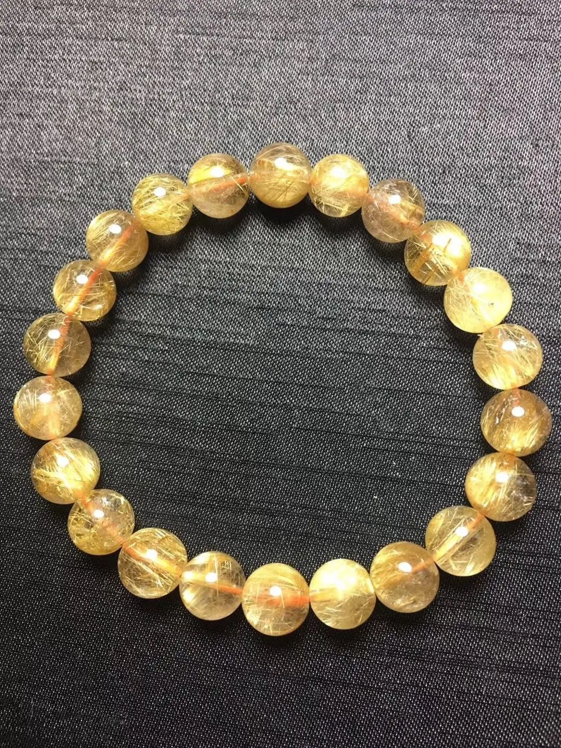 

Natural Gold Titanium Rutilated Quart Beads Power Bracelet AAA 10mm
