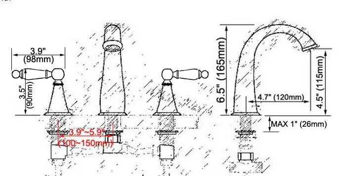 3 шт. античная красная медь на бортике смеситель для ванной комнаты Смеситель