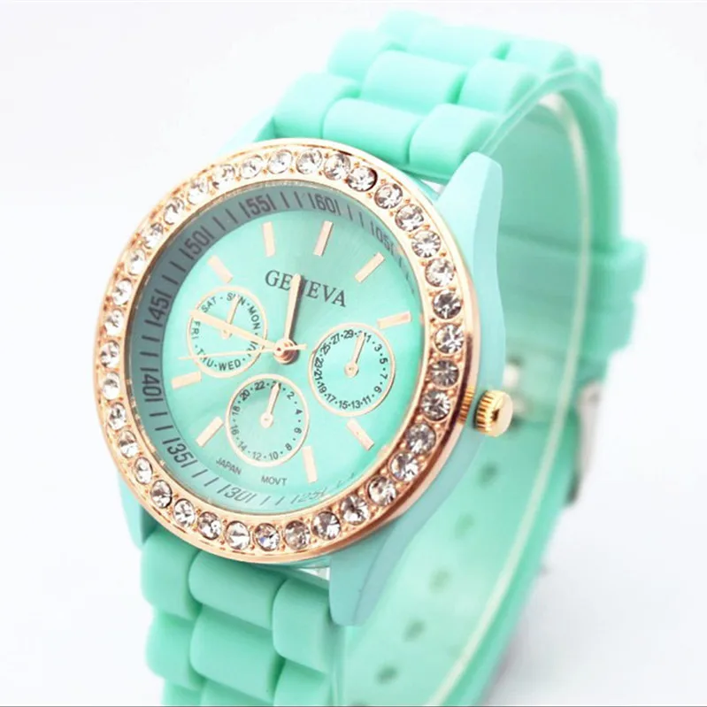 Роскошные женские часы со стразами розовое золото повседневные силиконовый